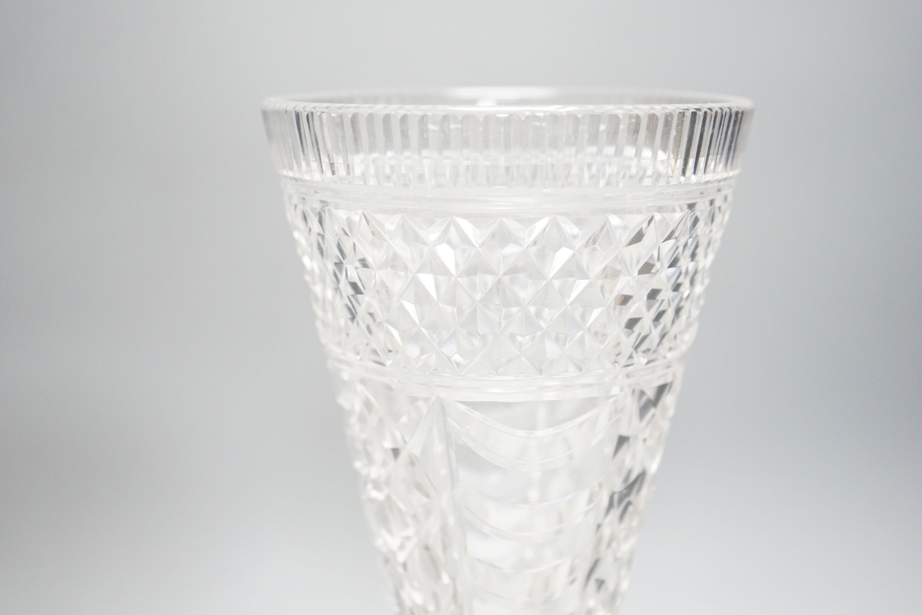 A pair of 19th century large glass goblets or vases, each on spiral-twist stem and circular foot with pontil mark 30cm